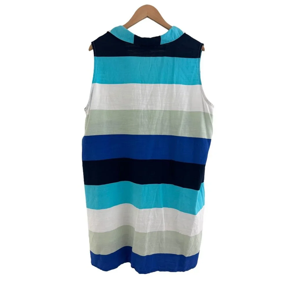 Liz Claiborne Blue Striped Collared Sleeveless‎ Dress Long Top Size 20W 2X Plus